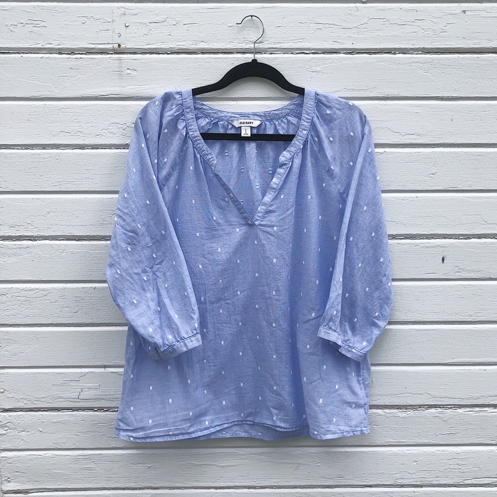 Old Navy Blue Cotton 3/4 Length Cotton Top Size L